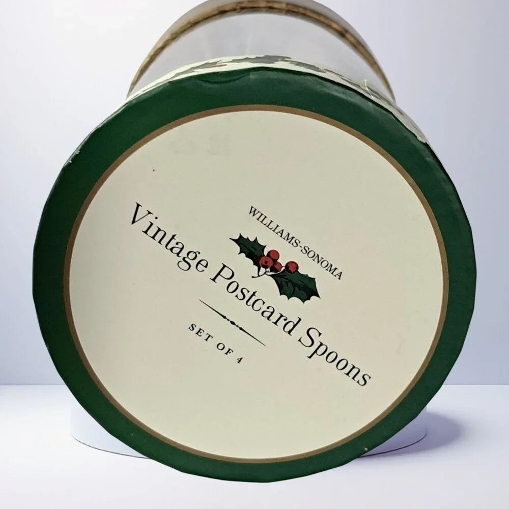 Williams-Sonoma Vintage Postcard Porcelain Spoons Set of Four 6.5 Christmas